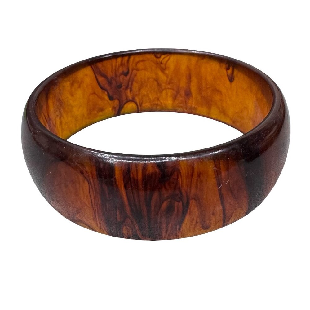 Vintage Wide Tortoiseshell Bakelite Bangle Bracelet 8" Brown Marble Swirl Retro